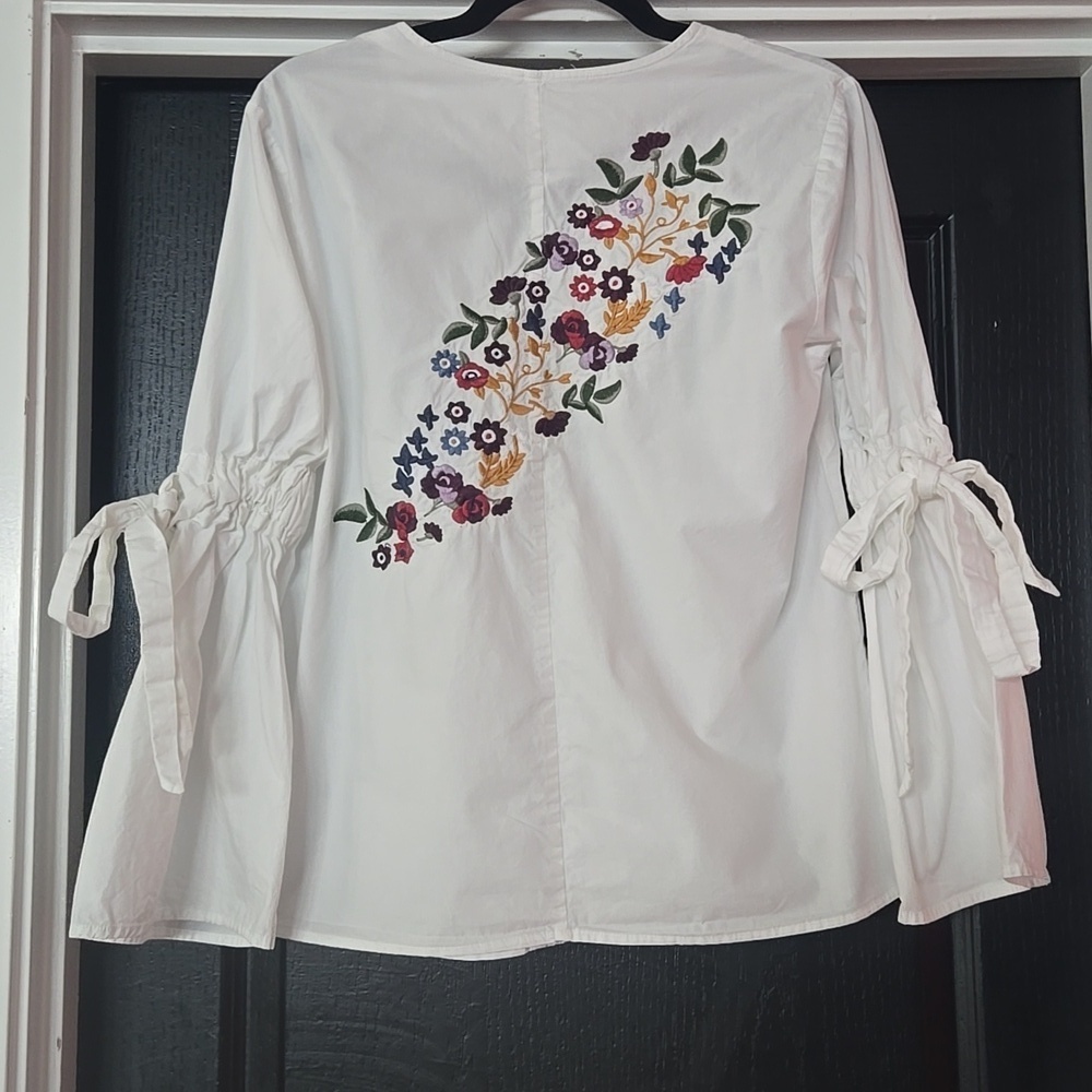 Velvet Heart 100% Cotton White Bell Sleeve Embroidered Boho Top Size Small